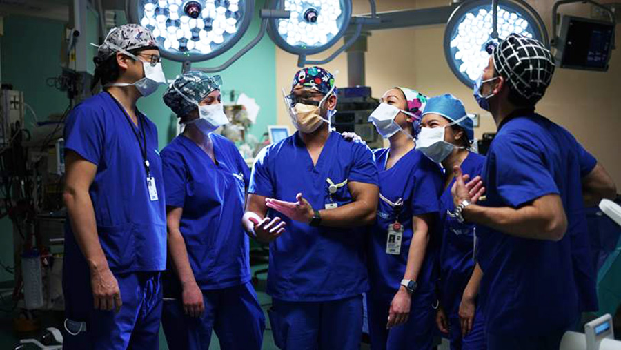 Members of TeamUHN about to embark on the first North American commercial, Hugo robotic-assisted surgical procedure. (Photo: UHN)