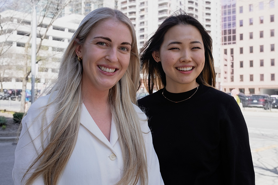 Megan Smith, (L), and Rachel Yang of the Mental Health Inpatient Unit at Toronto General Hospital.