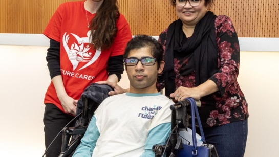 ​​​(L to R), Jac White, community support worker with Future Cares, client Asadullah Asadullah and his mother, Saira Ikram.