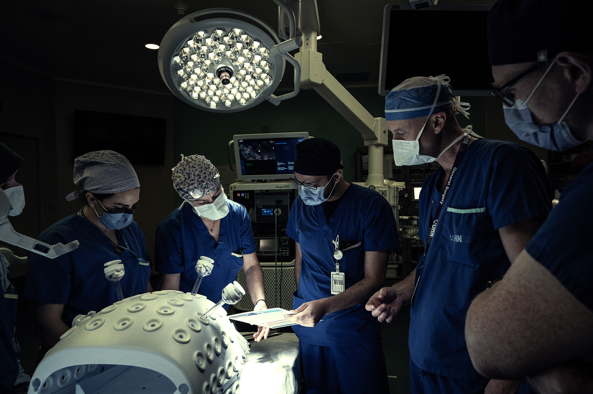 The Hugo robot with a surgical team of general surgeons and nurses at Toronto General Hospital.