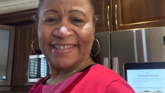 Trudy Whiting takes a selfie while in her kitchen