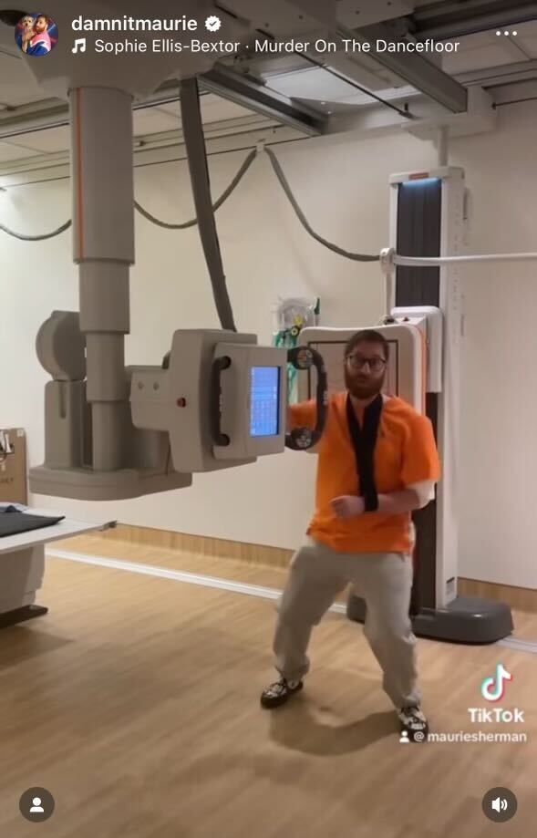 Maurie Sherman on Instagram finding the fun and dancing in the fracture clinic.