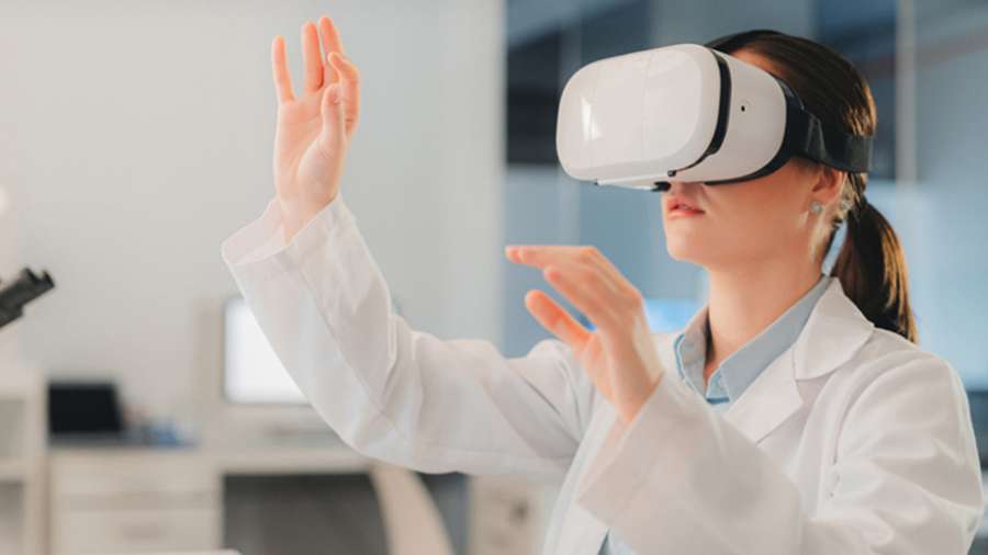 Virtual reality headset on a researcher