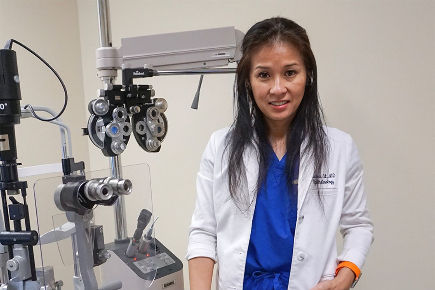 Dr. Marisa Sit at UHN's Donald K. Johnson Eye Institute with vision equipment.